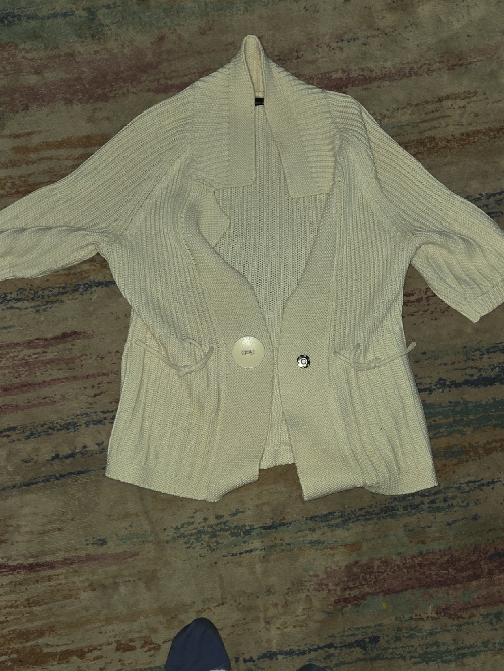 VS Moda International Cream Ribbed Shawl-Collar Cardigan with Front Button